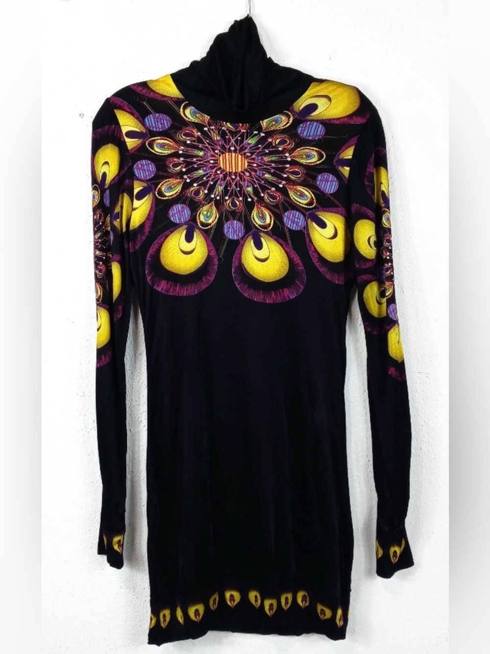 Custo Barcelona Long Sleeve Drop Shoulder Turtleneck Bodycon Mini Dress Medium - Picture 5 of 9